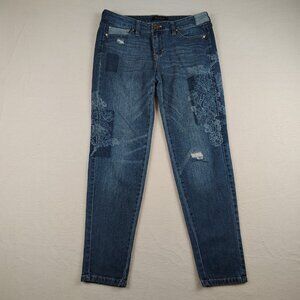 White House Black Market Girlfriend Jeans Womens sz 2 Patched Floral Ankle